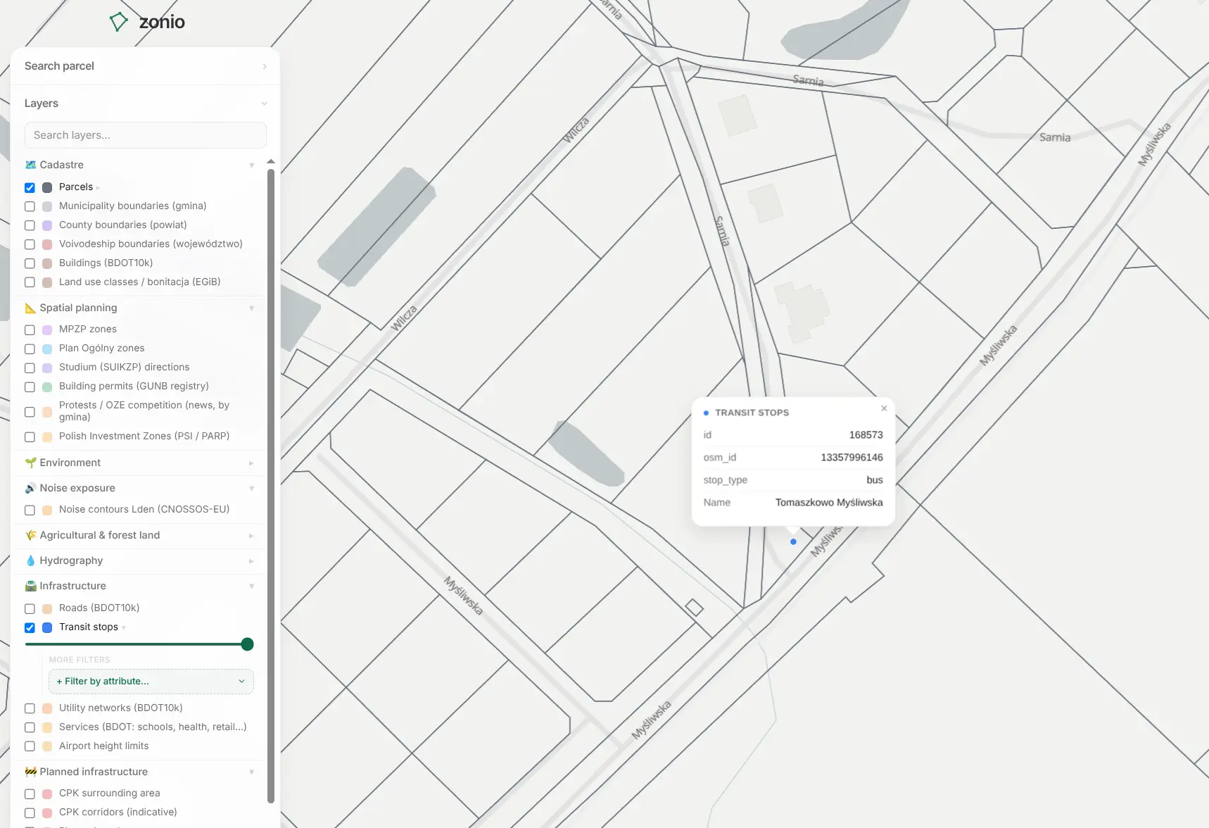 The parcel report in the Zonio app with the key data for a selected plot
