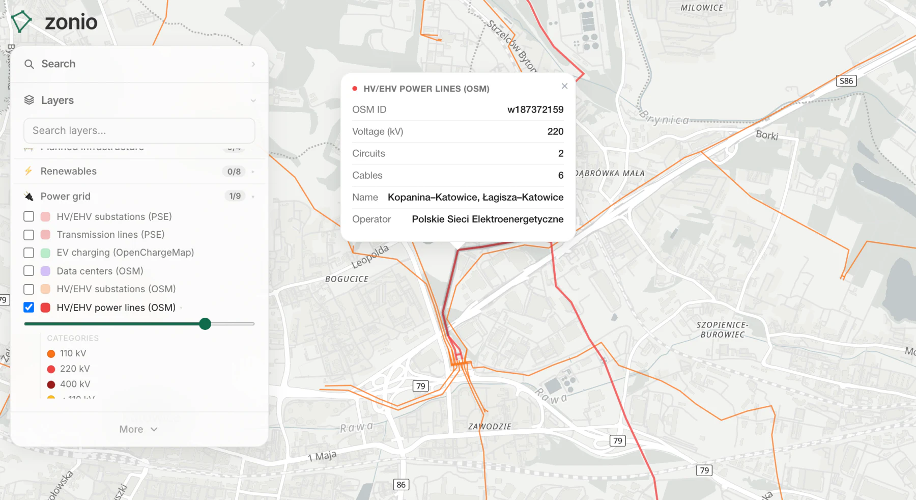HV/EHV power lines (OSM)