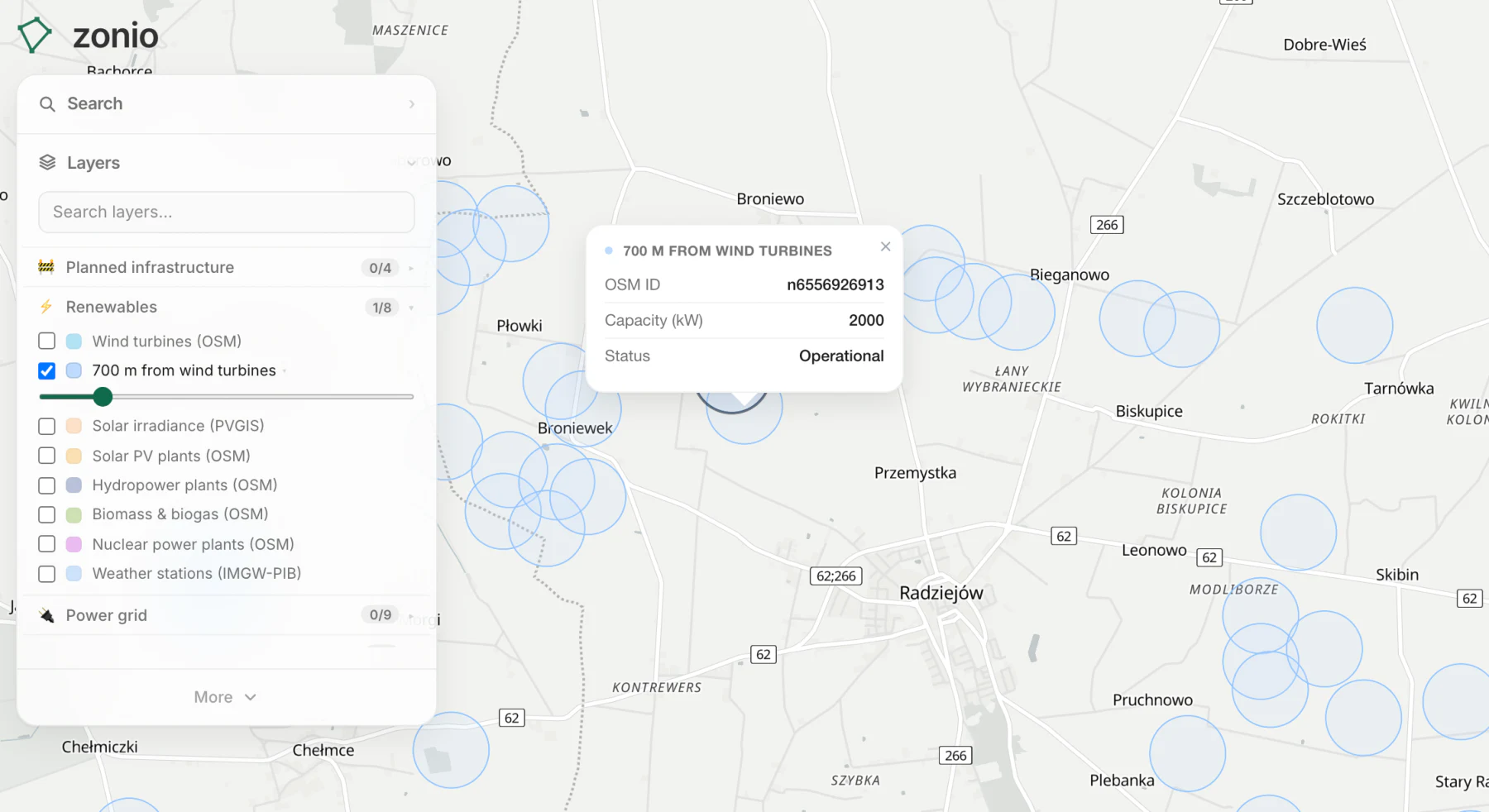700 m from wind turbines